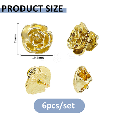 6Pcs Rose Flower Alloy Lapel Pin Backs for Backpack Clothes JEWB-FH0002-97G-1