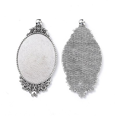 Tibetan Style Alloy Pendant Cabochon Settings X-TIBEP-N003-28AS-1