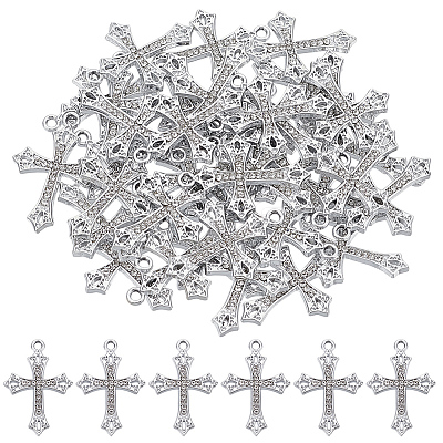 50Pcs Alloy Crystal Rhinestone Pendants ALRI-ME0001-02-1