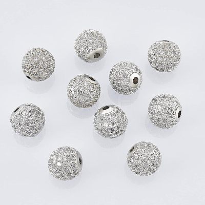Rack Plating Brass Cubic Zirconia Beads ZIRC-NB0001-01P-1