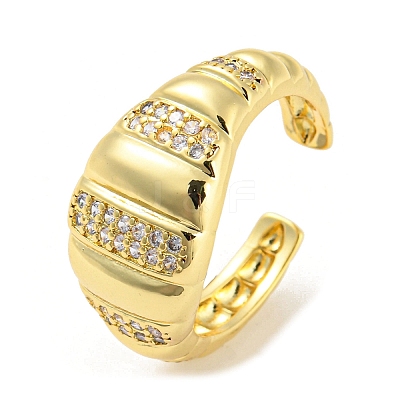 Brass Micro Pave Cubic Zirconia Open Cuff Ring RJEW-C033-11G-1