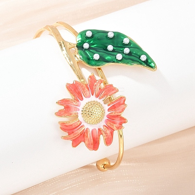 304 Stainless Steel Enamel Cuff Bangles for Women LS-BJEW-A049-02B-G-1