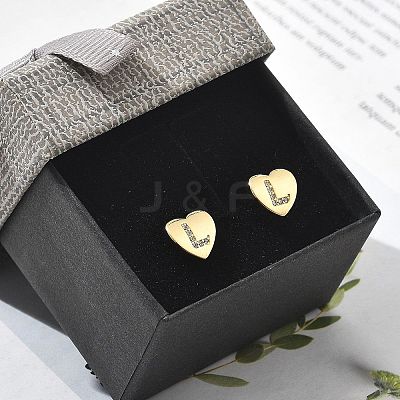 Rack Plating Brass Micro Pave Clear Cubic Zirconia Stud Earrings EJEW-K299-01G-L-1