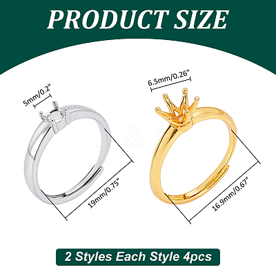8Pcs 2 Colors Adjustable Brass Ring Components KK-WR0001-85-1