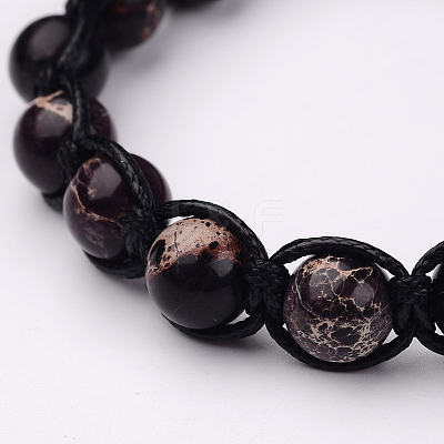 Round Natural Regalite/Imperial Jasper/Sea Sediment Jasper Braided Beaded Bracelets BJEW-PH00729-03-1
