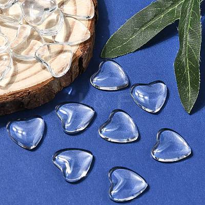 Transparent Glass Heart Cabochons GGLA-R021-16mm-1