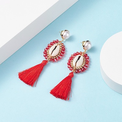 Beads Wire Wrap Long Dangle Stud Earring EJEW-TA00039-03-1