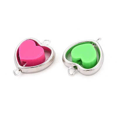 Polymer Clay Heart Beads with CCB Plastic Frame Connector Charms CLAY-T022-29M-02-1