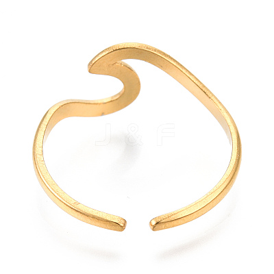 Ion Plating(IP) 304 Stainless Steel Sea Wave Cuff Rings X-RJEW-N038-115LG-1