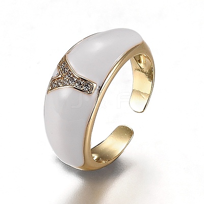 Brass Micro Pave Clear Cubic Zirconia Cuff Rings RJEW-H538-03G-Y-1