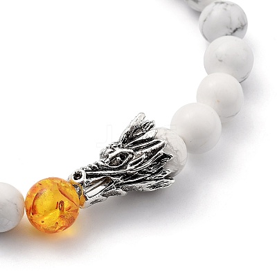 Men's Natural Howlite & Lava Rock Stretch Beaded Bracelets Sets BJEW-JB05429-1
