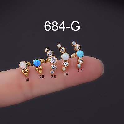 316 Surgical Stainless Steel & Synthetic Opal Flat Round Internally Threaded Labrets WGDA6C5-06-1