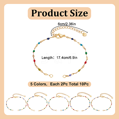 10Pcs 5 Colors 304 Stainless Steel Enamel Oval Link Chain Bracelet Makings AJEW-GO00045-1