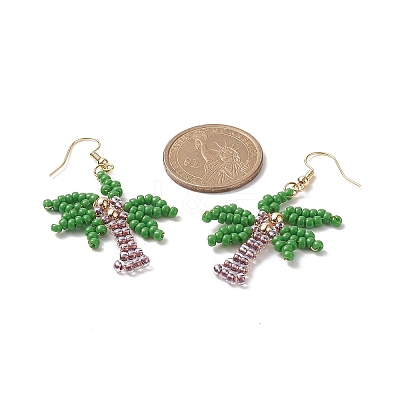 Glass Seed Braided Coconut Tree Dangle Earrings EJEW-JE05169-1
