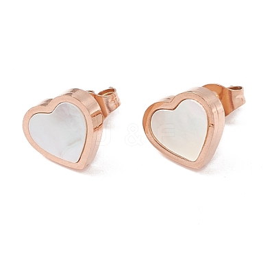 6 Pairs Natural White Shell Heart Stud Earrings EJEW-G291-02M-1
