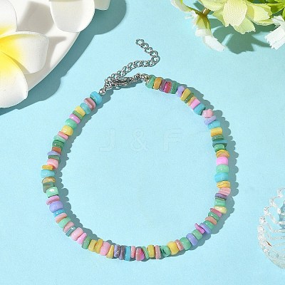 Natural Dyed Freshwater Shell Colorful Nuggets Beaded Anklets for Women AJEW-AN00717-1