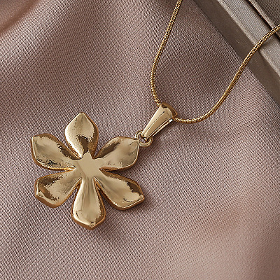 304 Stainless Steel Enamel with Imitation Pearl Cherry Blossom Flower Pendant Necklaces for Women RN9489-1