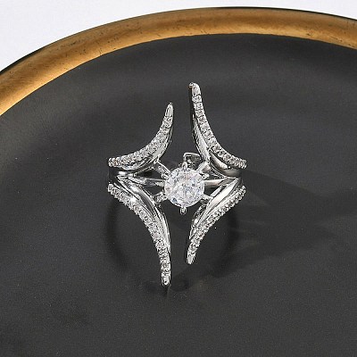 Brass Micro Pave Cubic Zirconia Cuff Open Rings for Women RJEW-L343-09P-01-1
