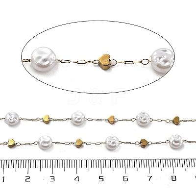ABS Imitation Pearl & 304 Stainless Steel Beads Link Chains CHS-K021-07G-02-1