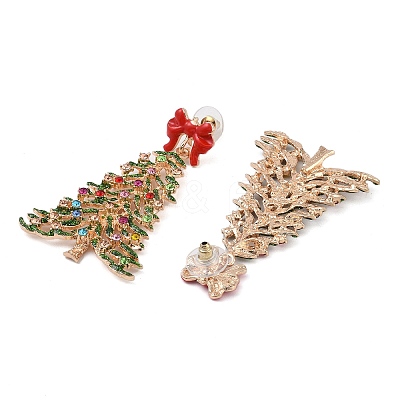 Bowknot Christmas Tree Alloy Colorful Rhinestone & Enamel Dangle Stud Earrings for Women LS-EJEW-L203-11KCG-1