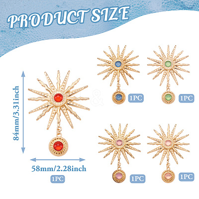 5Pcs 5 Colors Alloy with Resin Big Pendants FIND-TA0004-16-1