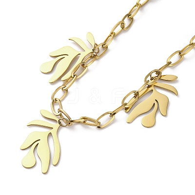 304 Stainless Steel Triple Leaves Pendant Paperclip Chain Necklaces NJEW-K389-02G-1