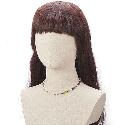 Natural Pearl & Millefiori & Seed Glass Beaded Necklace for Women NJEW-JN04161-1