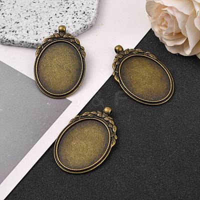 Tibetan Style Alloy Pendant Cabochon Bezel Settings TIBEP-M018-62AB-NF-1