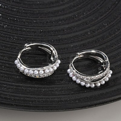 Two-layer Brass Micro Pave Clear Cubic Zirconia Hoop Earrings EJEW-C181-03P-1