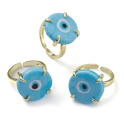 Lampwork Evil Eye Open Cuff Ring RJEW-M147-01LG-02-1