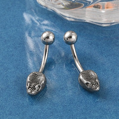 Snake Head 316 Surgical Stainless Steel Cubic Zirconia Belly Button Rings EJEW-G416-16AS-03-1