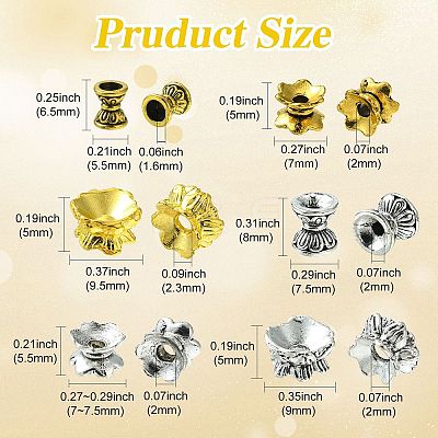 60Pcs 6 Styles Alloy Bead Caps FIND-CJ0001-36-1