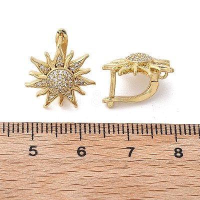 Sun Shape Clear Cubic Zirconia Hoop Earring EJEW-C002-10G-RS-1