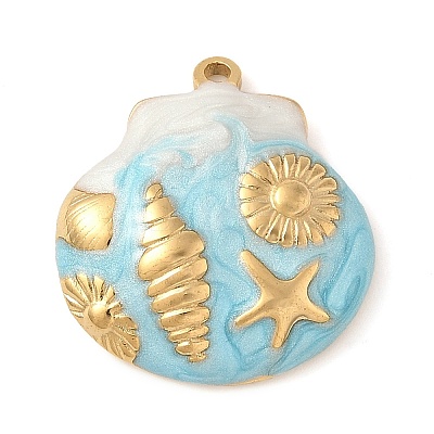 304 Stainless Steel Enamel Pendants STAS-P404-06G-1