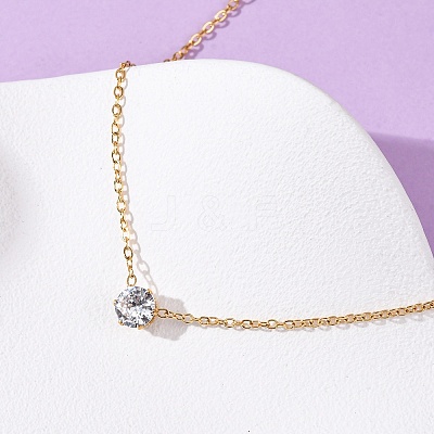 304 Stainless Steel Crystal Rhinestone Flat Round Pendant Necklaces for Women NJEW-K255-48G-1