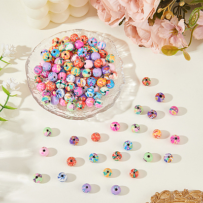 120Pcs Handmade Flower Pattern Polymer Clay Beads CLAY-PA0001-24C-1