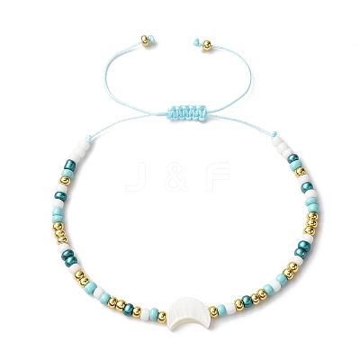 Natural Freshwater Shell & Glass Seed Beads Braided Bead Bracelets for Women BJEW-JB12362-01-1