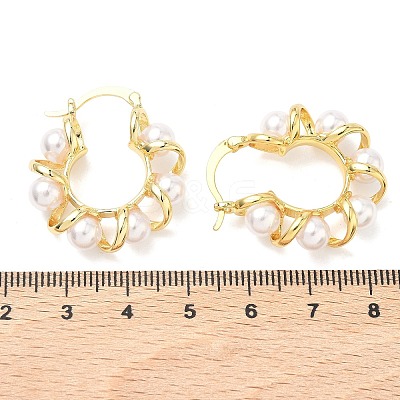 Twist Brass & ABS Plastic Pearl Hoop Earrings EJEW-P336-05G-1