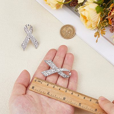 2Pcs Awareness Ribbon Alloy Rhinestone Brooches for for Backpack Clothes JEWB-FH0002-19P-1