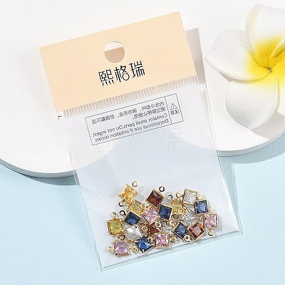 SHEGRACE Brass Pave Cubic Zirconia Square Connector Charms XGRQ2O980-440G-1