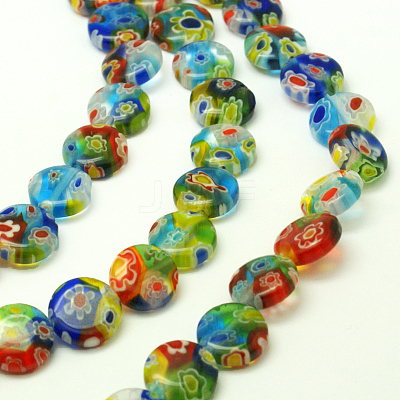 Millefiori Glass Flat Round Bead Strands LK-P008-06-1