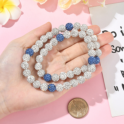 1Pc Polymer Clay Rhinestone Round Beaded Stretch Necklaces NJEW-SP0001-14F-1