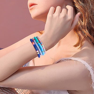 8Pcs 6 Style Synthetic Imperial Jasper & GLass Beaded Stretch Bracelets Set BJEW-SW00086-04-1