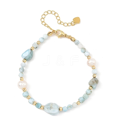 Nuggets Natural Larimar and Potato Pearl Beaded Bracelets BJEW-JB14468-1