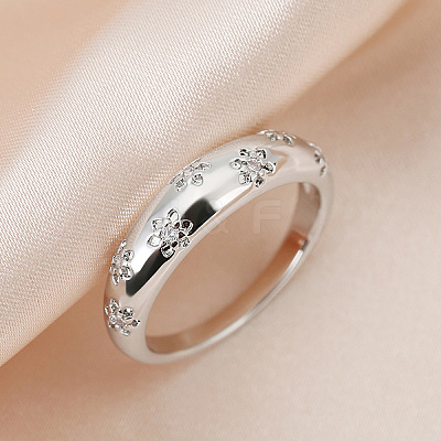 Flower Pattern Brass Micro Pave Clear Cubic Zirconia Finger Rings FS-WGC0799-01-1