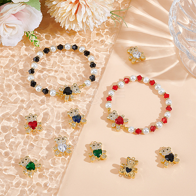 10Pcs 5 Colors Rack Plating Brass Micro Pave Clear Cubic Zirconia Connector Charms KK-BBC0018-18-1