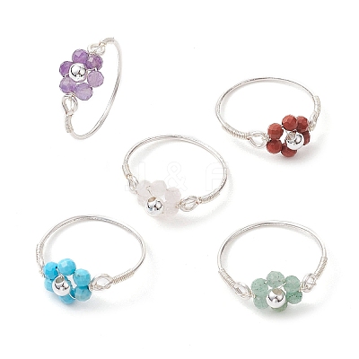 Flower Natural Gemstone Ring RJEW-JR00711-02-1