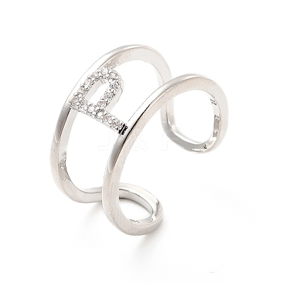 Clear Cubic Zirconia Initial Letter Open Cuff Ring RJEW-A012-01P-P-1