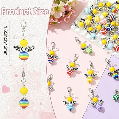 30Pcs Strip Resin & Dyed Synthetic Turquoise Bee Pendant Decoration HJEW-CJ00096-1
