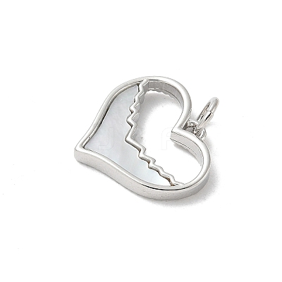 Brass Pave Natural White Shell Heart Charms with Jump Rings KK-S522-08E-P-1
